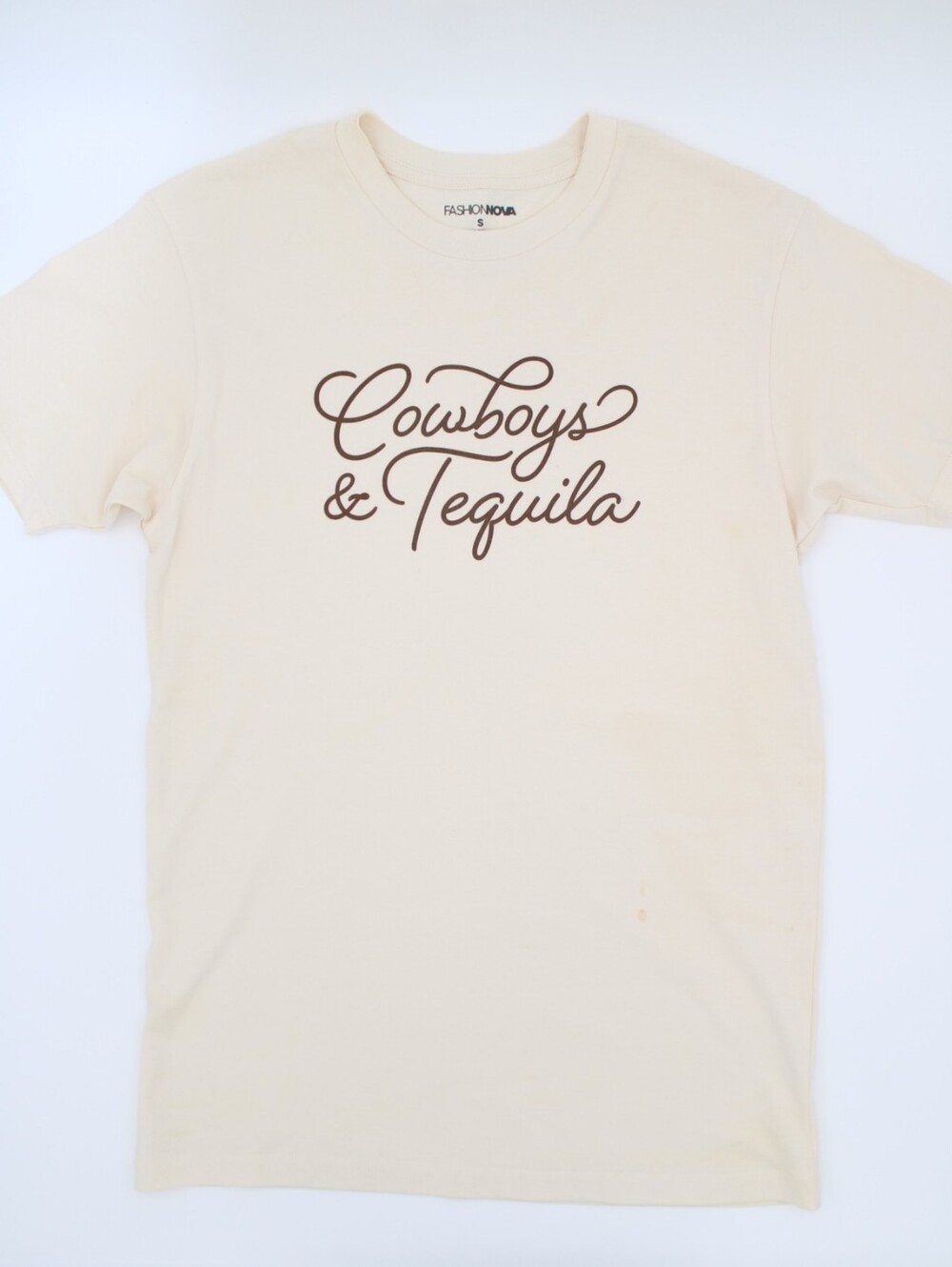 Fashion Nova Cowboys & Tequila Graphic Tee Cream Size Small
